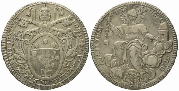 STATO PONTIFICIO. Roma. Pio VI (1775 - 1799). Scudo 1780. Ag (26,2 g; 41,4 mm)  - Asta Monete e medaglie medievali e moderne italiane ed estere - Associazione Nazionale - Case d'Asta italiane