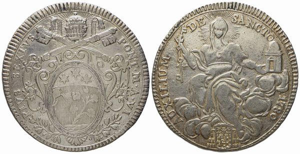 STATO PONTIFICIO. Roma. Pio VI (1775 - 1799). Scudo 1780. Ag (26,2 g; 41,5 mm)  - Asta Monete e medaglie medievali e moderne italiane ed estere - Associazione Nazionale - Case d'Asta italiane