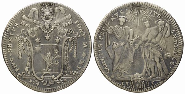 STATO PONTIFICIO. Roma. Pio VI (1775 - 1799). Testone 1785, anno XI. Ag (g 7,75; mm 30,5).  - Asta Monete e medaglie medievali e moderne italiane ed estere - Associazione Nazionale - Case d'Asta italiane