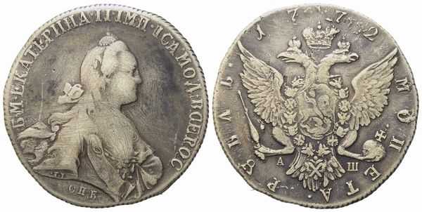 RUSSIA. San Pietroburgo. Caterina II (1762-1796). Rublo 1772. Ag (23,80 g; 37,8 mm)  - Asta Monete e medaglie medievali e moderne italiane ed estere - Associazione Nazionale - Case d'Asta italiane