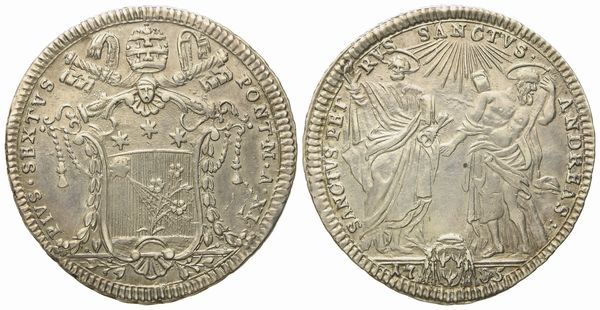 STATO PONTIFICIO. Roma. Pio VI (1775 - 1799). Testone 1785. Ag (7,86 g; 30,6 mm)  - Asta Monete e medaglie medievali e moderne italiane ed estere - Associazione Nazionale - Case d'Asta italiane