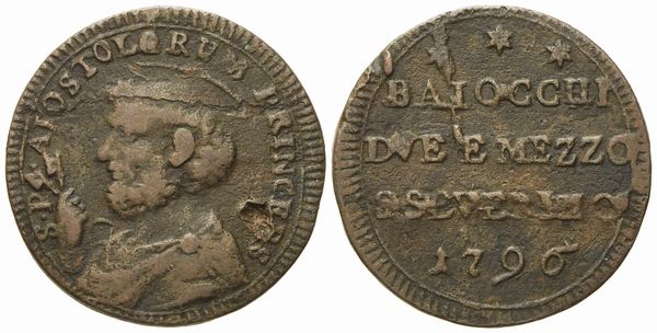 STATO PONTIFICIO. San Severino. Pio VI (1775 - 1799). 2 baiocchi e mezzo 1797.  Cu (16,03 g; 29,29 mm).  - Asta Monete e medaglie medievali e moderne italiane ed estere - Associazione Nazionale - Case d'Asta italiane