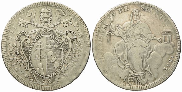 STATO PONTIFICIO. Roma. Pio VII (1800 - 1823). Scudo 1802. Ag (26,01 g; 41,25 mm).  - Asta Monete e medaglie medievali e moderne italiane ed estere - Associazione Nazionale - Case d'Asta italiane