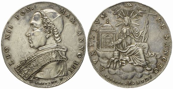 STATO PONTIFICIO. Bologna. Leone XII. Scudo 1825, anno III. Ag (26,36 g; 40,6 mm)  - Asta Monete e medaglie medievali e moderne italiane ed estere - Associazione Nazionale - Case d'Asta italiane