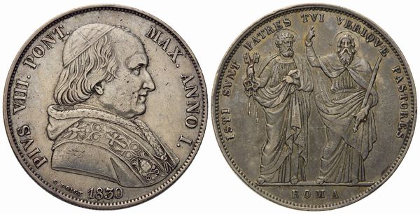 STATO PONTIFICIO. Roma. Pio VIII (1829 - 1830). Scudo 1830. Ag (26,32 g; 37,68 mm).  - Asta Monete e medaglie medievali e moderne italiane ed estere - Associazione Nazionale - Case d'Asta italiane