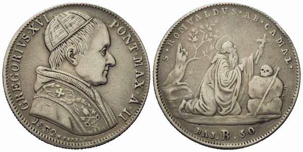 STATO PONTIFICIO. Bologna. Gregorio XVI (1831 - 1846). 50 Baiocchi 1832. Ag (g 12,26; mm 30,9).  - Asta Monete e medaglie medievali e moderne italiane ed estere - Associazione Nazionale - Case d'Asta italiane