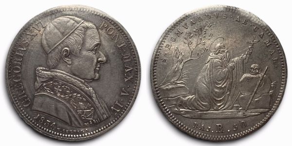 STATO PONTIFICIO. Roma. Gregorio XVI (1831-1846). Mezzo scudo da 50 baiocchi 1834. Ag (13,2 g; 32 mm)  - Asta Monete e medaglie medievali e moderne italiane ed estere - Associazione Nazionale - Case d'Asta italiane