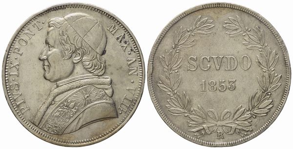 STATO PONTIFICIO. Roma. Pio IX (1846 - 1870). Scudo 1853, anno VIII. Ag (g 26,74; mm 37,3).  - Asta Monete e medaglie medievali e moderne italiane ed estere - Associazione Nazionale - Case d'Asta italiane