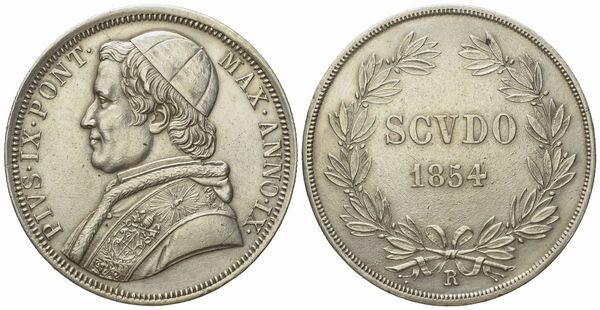 STATO PONTIFICIO. Roma. Pio IX (1846 - 1870). Scudo 1854, anno IX. Ag (g 26,74; mm 37,5).  - Asta Monete e medaglie medievali e moderne italiane ed estere - Associazione Nazionale - Case d'Asta italiane