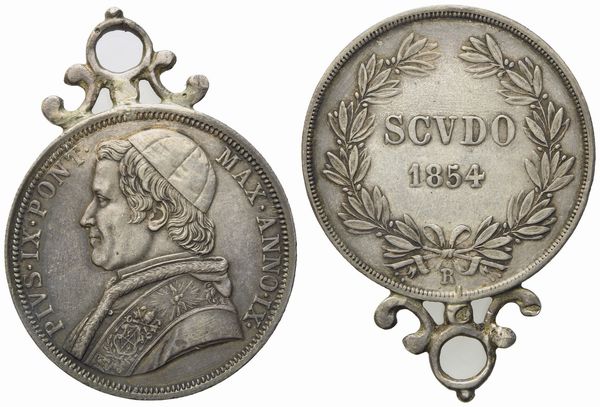 STATO PONTIFICIO. Roma. Pio IX (1846-1870). Scudo 1854, anno IX. Ag (28,50 g; 37,3 mm)  - Asta Monete e medaglie medievali e moderne italiane ed estere - Associazione Nazionale - Case d'Asta italiane