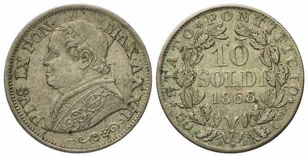 STATO PONTIFICIO. Roma. Pio IX (1846 - 1870). 10 soldi, 50 centesimi 1868, anno XXII. Ag (2,47 g; 18,55 mm).  - Asta Monete e medaglie medievali e moderne italiane ed estere - Associazione Nazionale - Case d'Asta italiane