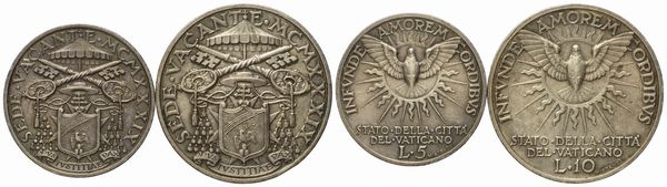 VATICANO. Sede Vacante 1939. 10 lire 1939 - 5 lire 1939. Ag (10g g; 27,13 mm) (5,01 g; 23,14 mm)  - Asta Monete e medaglie medievali e moderne italiane ed estere - Associazione Nazionale - Case d'Asta italiane