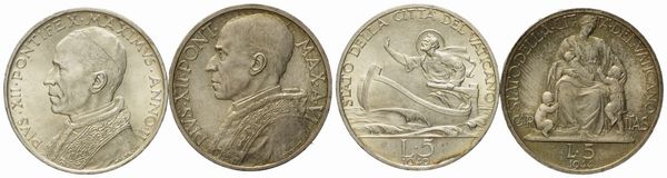 VATICANO. PIo XII (1939-1958). 5 lire 1940 - 1944. Lotto di due esemplari. Ag  - Asta Monete e medaglie medievali e moderne italiane ed estere - Associazione Nazionale - Case d'Asta italiane