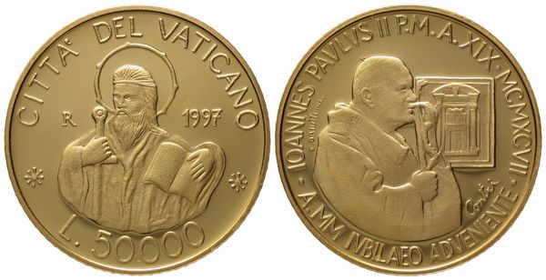 VATICANO. Giovanni Paolo II (1978-2005). 50.000 lire 1997. Au 917 (7,5 g; 23 mm)  - Asta Monete e medaglie medievali e moderne italiane ed estere - Associazione Nazionale - Case d'Asta italiane