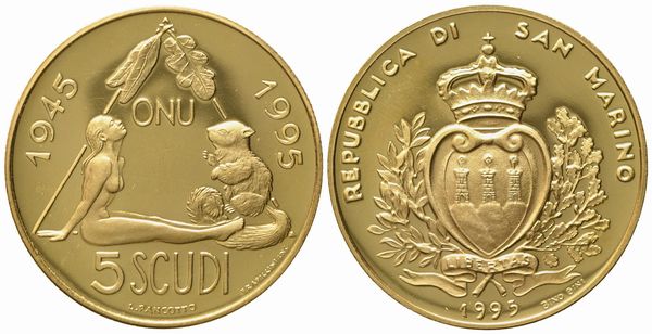 SAN MARINO. 5 scudi 1995. Au 916,66 (16,96 g)  - Asta Monete e medaglie medievali e moderne italiane ed estere - Associazione Nazionale - Case d'Asta italiane