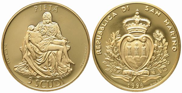 SAN MARINO. 5 scudi 1996. Au 916,66 (16,96 g)  - Asta Monete e medaglie medievali e moderne italiane ed estere - Associazione Nazionale - Case d'Asta italiane