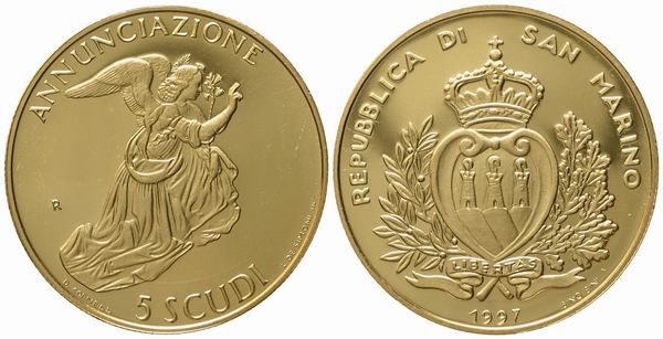 SAN MARINO. 5 scudi 1997. Au 916,66 (16,96 g)  - Asta Monete e medaglie medievali e moderne italiane ed estere - Associazione Nazionale - Case d'Asta italiane