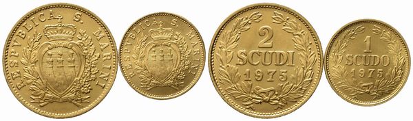 SAN MARINO. 1 e 2 scudi 1975, dittico. Au (5,98 g; 21,02 mm); Au (2,94 g; 15,95 mm)  - Asta Monete e medaglie medievali e moderne italiane ed estere - Associazione Nazionale - Case d'Asta italiane