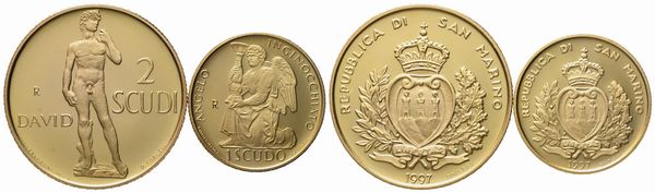 SAN MARINO. 1 e 2 scudi 1997, dittico. Au 900 (9,67 g)  - Asta Monete e medaglie medievali e moderne italiane ed estere - Associazione Nazionale - Case d'Asta italiane