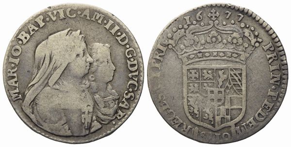 SAVOIA. Torino. Vittorio Amedeo II (reggenza 1675-1680). Mezza lira 1677. Ag (2,95 g; 20,79 mm)  - Asta Monete e medaglie medievali e moderne italiane ed estere - Associazione Nazionale - Case d'Asta italiane