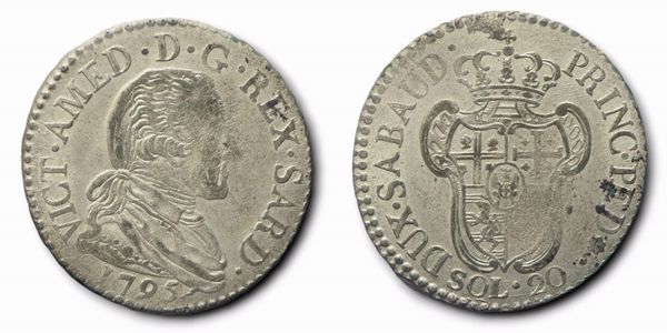 REGNO DI SARDEGNA. Torino. Vittorio Amedeo III (1773-1796). 20 soldi 1795. Mi  - Asta Monete e medaglie medievali e moderne italiane ed estere - Associazione Nazionale - Case d'Asta italiane