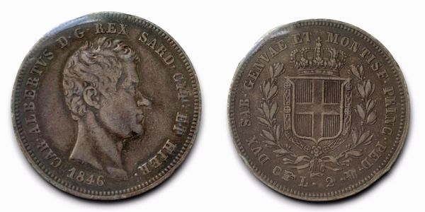 REGNO DI SARDEGNA. Torino. Carlo Alberto (1831-1849). 2 lire 1846. Ag  - Asta Monete e medaglie medievali e moderne italiane ed estere - Associazione Nazionale - Case d'Asta italiane