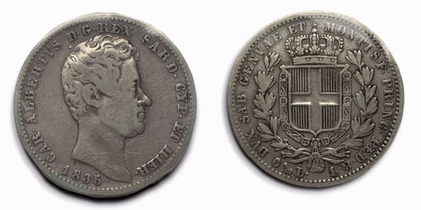 REGNO DI SARDEGNA. Genova. Carlo Alberto (1831-1849) 1 lira 1835. Ag  - Asta Monete e medaglie medievali e moderne italiane ed estere - Associazione Nazionale - Case d'Asta italiane