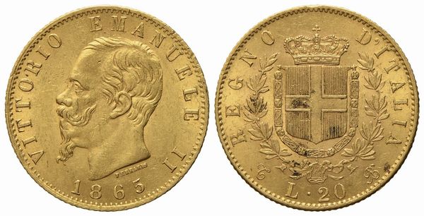 REGNO D'ITALIA. Torino. Vittorio Emanuele II (1861 - 1878). 20 lire 1865. Au (20,8 mm; 6,45 g)  - Asta Monete e medaglie medievali e moderne italiane ed estere - Associazione Nazionale - Case d'Asta italiane