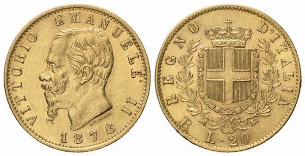 REGNO D'ITALIA. Roma. Vittorio Emanuele II (1861 - 1878). 20 lire 1878. Au (6,48 g; 21 mm).  - Asta Monete e medaglie medievali e moderne italiane ed estere - Associazione Nazionale - Case d'Asta italiane