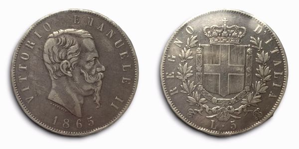 REGNO D'ITALIA. Torino. Vittorio Emanuele II (1861-1878). 5 lire 1865. Ag  - Asta Monete e medaglie medievali e moderne italiane ed estere - Associazione Nazionale - Case d'Asta italiane