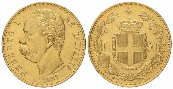 REGNO D'ITALIA. Umberto I (1878-1900). 50 Lire 1884. Au (16,11 g; 27,9 mm)  - Asta Monete e medaglie medievali e moderne italiane ed estere - Associazione Nazionale - Case d'Asta italiane