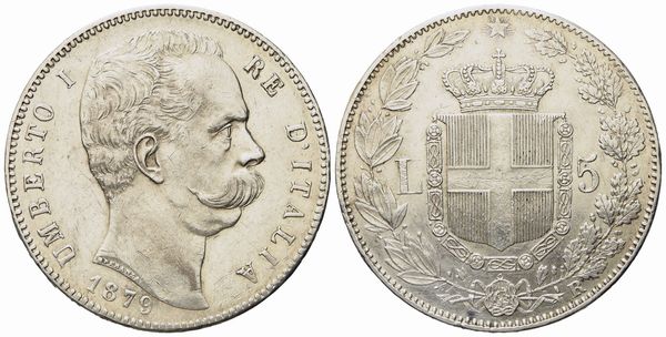 REGNO D'ITALIA. Umberto I (1878-1900). 5 Lire 1879. Ag (25 g; 36,8 mm)  - Asta Monete e medaglie medievali e moderne italiane ed estere - Associazione Nazionale - Case d'Asta italiane