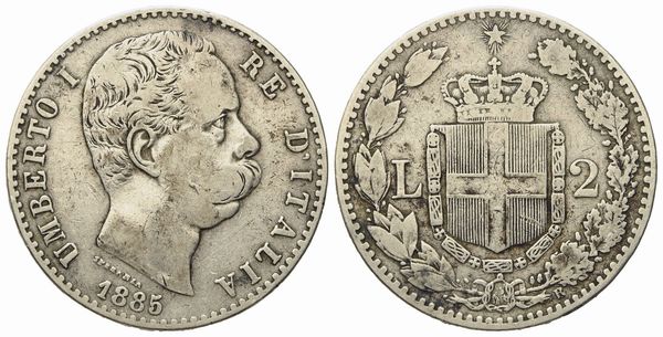 REGNO D'ITALIA. Umberto I (1878-1900). 2 Lire 1885. Ag (9,78 g; 26,8 mm)  - Asta Monete e medaglie medievali e moderne italiane ed estere - Associazione Nazionale - Case d'Asta italiane