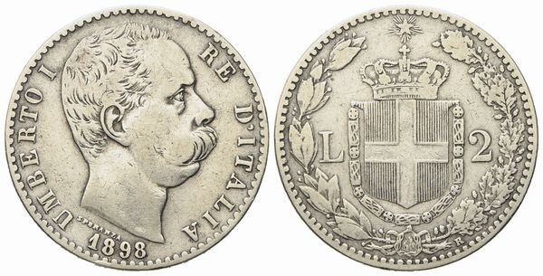 REGNO D'ITALIA. Umberto I (1878-1900). 2 Lire 1898. Ag (9,78 g; 27 mm)  - Asta Monete e medaglie medievali e moderne italiane ed estere - Associazione Nazionale - Case d'Asta italiane