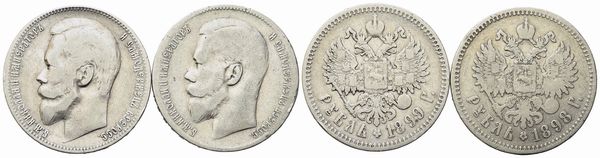 RUSSIA. San Pietroburgo. Nicola II (1894-1917). Lotto di due rubli 1898 e 1899. Ag (19,71 g; 33,3 mm cad.)  - Asta Monete e medaglie medievali e moderne italiane ed estere - Associazione Nazionale - Case d'Asta italiane