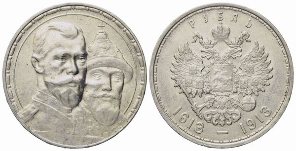 RUSSIA. Nicola II (1894-1917). San Pietroburgo. Nicola II (1894-1917). Rublo 1913 per i 300 anni della dinastia Romanov. Ag (19,94 g; 33,4 mm)  - Asta Monete e medaglie medievali e moderne italiane ed estere - Associazione Nazionale - Case d'Asta italiane