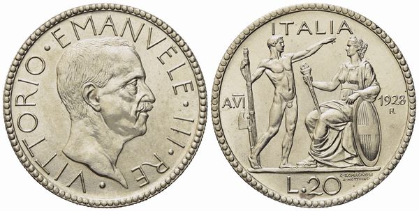 REGNO D'ITALIA. Vittorio Emanuele III (1900-1946). 20 Lire 1928. Ag (15,01 g; 35,63 mm)  - Asta Monete e medaglie medievali e moderne italiane ed estere - Associazione Nazionale - Case d'Asta italiane