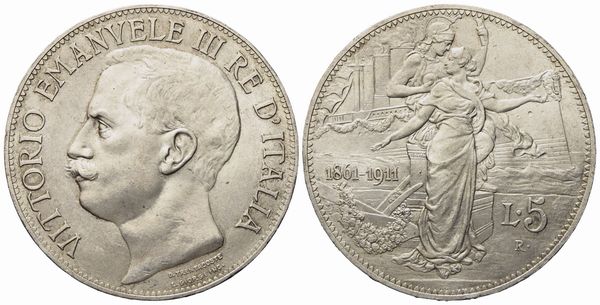 REGNO D'ITALIA. Vittorio Emanuele III (1900-1943). 5 Lire 1911 Cinquantenario. Ag (24,98 g; 36,9 mm)  - Asta Monete e medaglie medievali e moderne italiane ed estere - Associazione Nazionale - Case d'Asta italiane