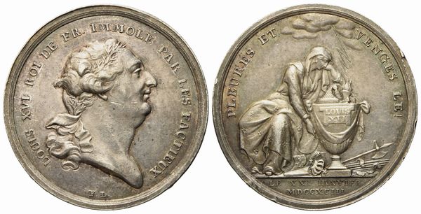 FRANCIA. Luigi XVI (1774 - 1792). Medaglia coniata a Berlino per commemorare la morte di Luigi XVI (21 gennaio 1793). Opus: Friedrich Loos. Ag (9,41 g; 30 mm)  - Asta Monete e medaglie medievali e moderne italiane ed estere - Associazione Nazionale - Case d'Asta italiane