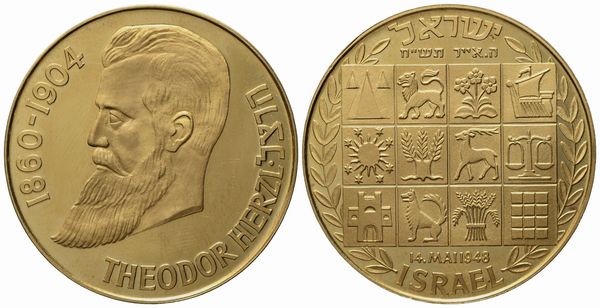 ISRAELE. Medaglia 1948, Theodor Herzl (1860-1904). Au (16,73 g; 36 mm)  - Asta Monete e medaglie medievali e moderne italiane ed estere - Associazione Nazionale - Case d'Asta italiane