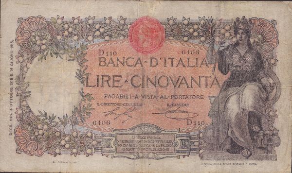 REGNO D'ITALIA. Vittorio Emanuele III (1900-1943). 50 Lire Buoi 04-10-1918  - Asta Monete e medaglie medievali e moderne italiane ed estere - Associazione Nazionale - Case d'Asta italiane