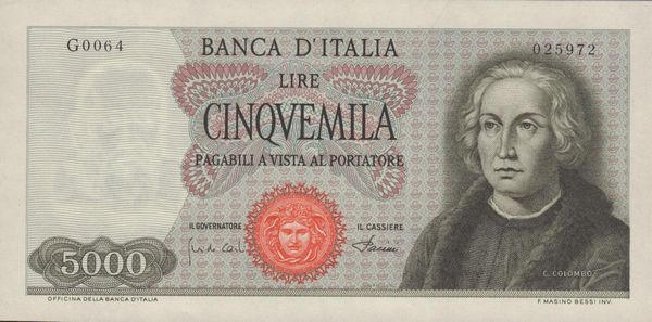 REPUBBLICA ITALIANA. 5000 Lire Colombo - I tipo. 04-01-1968  - Asta Monete e medaglie medievali e moderne italiane ed estere - Associazione Nazionale - Case d'Asta italiane