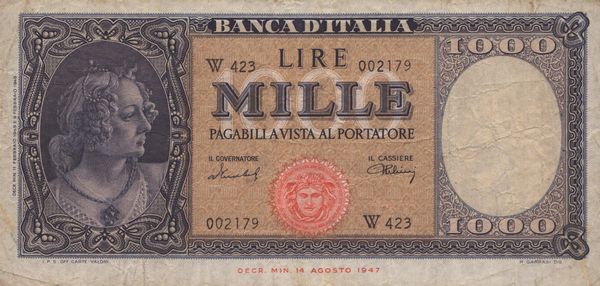 REPUBBLICA ITALIANA. 1000 Lire Italia - Medusa (1949). Serie sostitutiva W  - Asta Monete e medaglie medievali e moderne italiane ed estere - Associazione Nazionale - Case d'Asta italiane