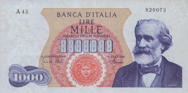 REPUBBLICA ITALIANA. 1000 Lire Giuseppe Verdi - I tipo. 04-01-1968  - Asta Monete e medaglie medievali e moderne italiane ed estere - Associazione Nazionale - Case d'Asta italiane