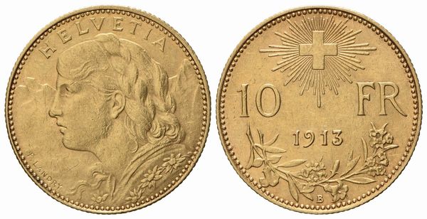 SVIZZERA. 10 franchi 1913 B. Au (3,24 g; 18,6 mm)  - Asta Monete e medaglie medievali e moderne italiane ed estere - Associazione Nazionale - Case d'Asta italiane