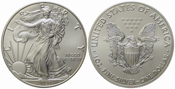 USA. Dollaro, oncia 2020. Ag (31,34 g; 40,59 mm). FDC  - Asta Monete e medaglie medievali e moderne italiane ed estere - Associazione Nazionale - Case d'Asta italiane