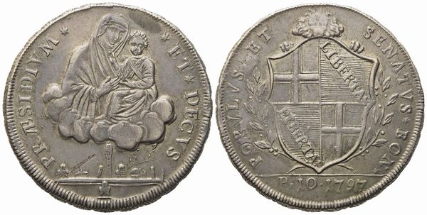 BOLOGNA. Governo Popolare (1796 - 1797). Scudo da 10 Paoli 1797. Ag (40 mm; 29,13 g)  - Asta Monete e medaglie medievali e moderne italiane ed estere - Associazione Nazionale - Case d'Asta italiane