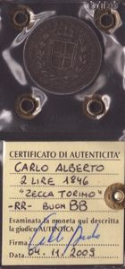 REGNO DI SARDEGNA. Torino. Carlo Alberto (1831-1849). 2 lire 1846. Ag  - Asta Monete e medaglie medievali e moderne italiane ed estere - Associazione Nazionale - Case d'Asta italiane