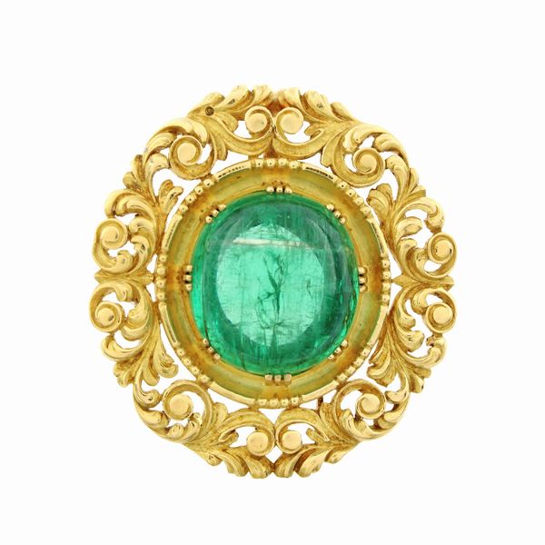 Pendente in oro giallo 18kt con smeraldo Russo naturale  - Asta Gioielli e Orologi - Associazione Nazionale - Case d'Asta italiane