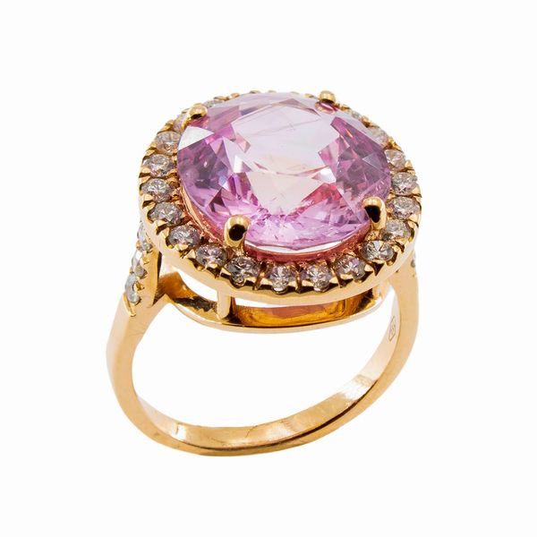 Anello in oro rosa 18kt zaffiro rosa naturale ct 9,86  - Asta Gioielli e Orologi - Associazione Nazionale - Case d'Asta italiane